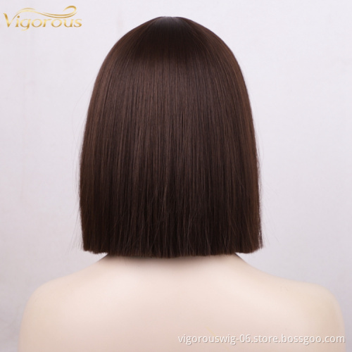 Hot Seling Bob Cheap Good Short Cut Straight Synthetic Hair Wig With Bang No Lace Heat Resistant For Black Women